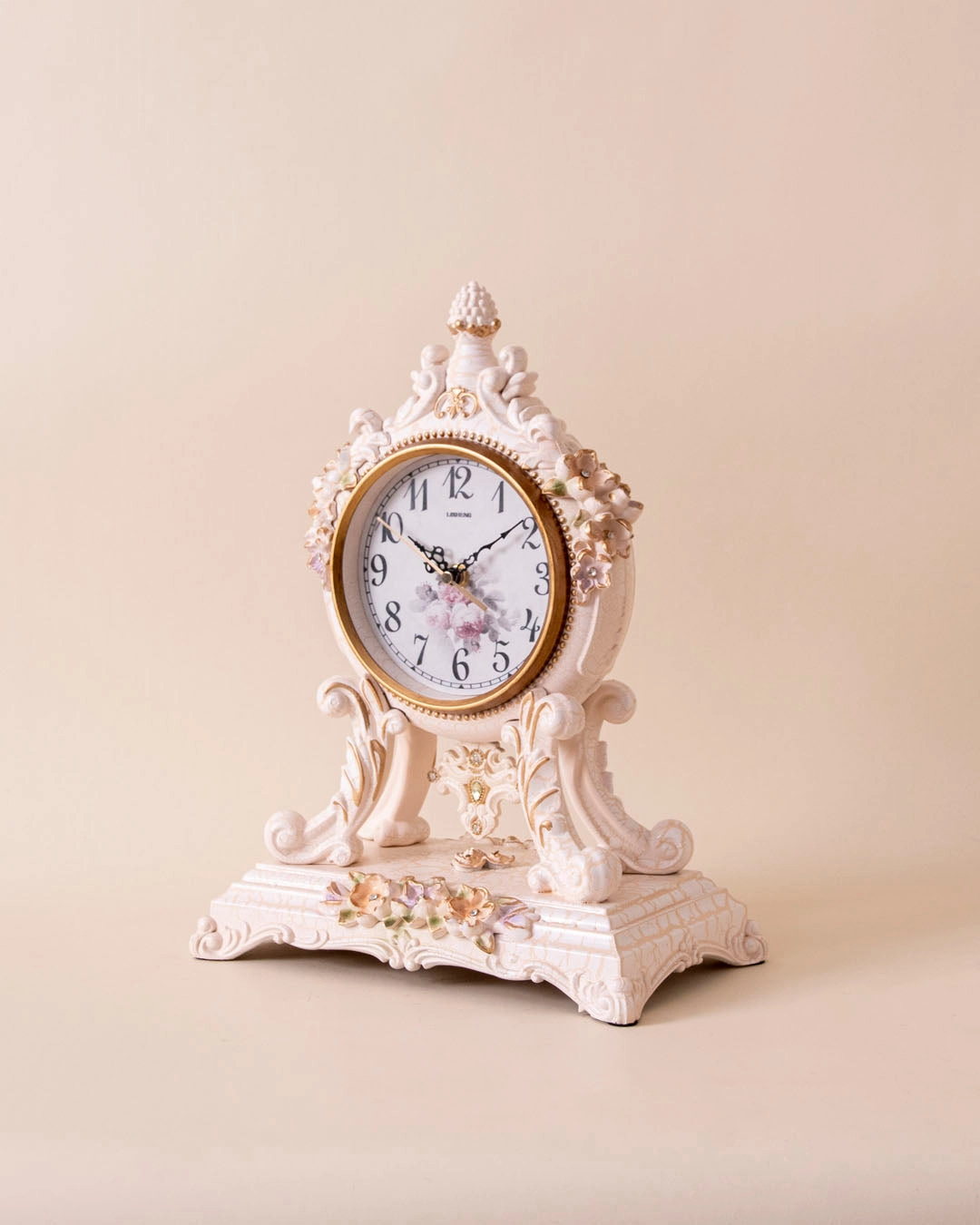 Antique Grace Floral Table Clock