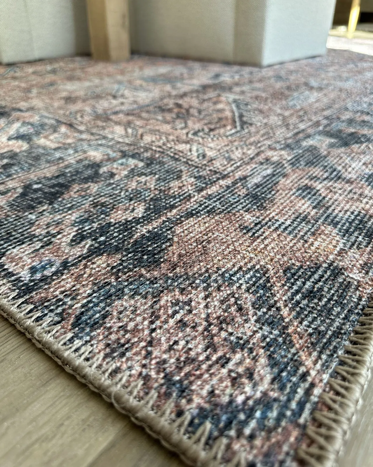Anyel Brown and Blue Traditional Distressed Washable Rug *NO RETURNS UNLESS FAULTY