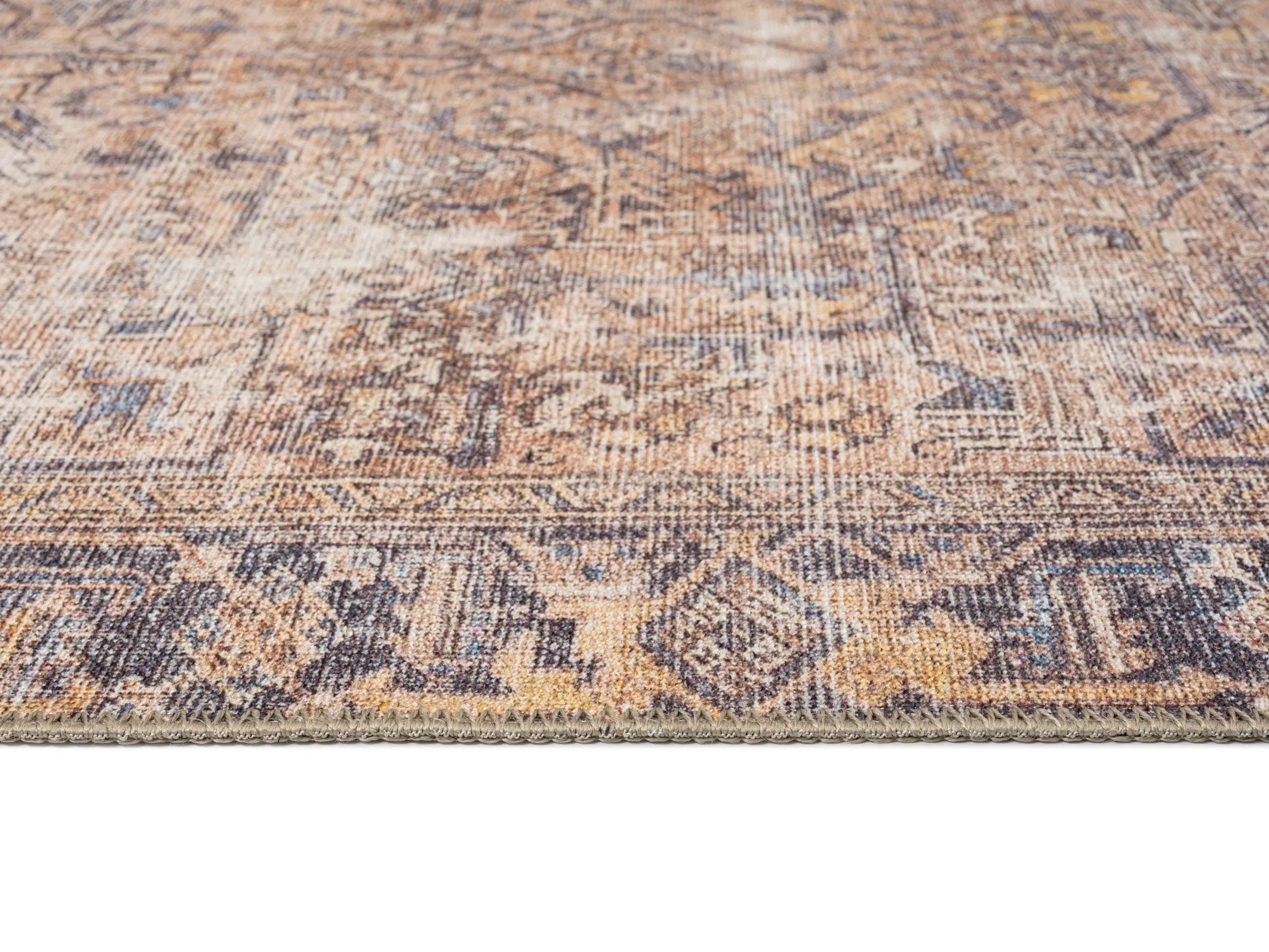 Anyel Brown and Blue Traditional Distressed Washable Rug *NO RETURNS UNLESS FAULTY