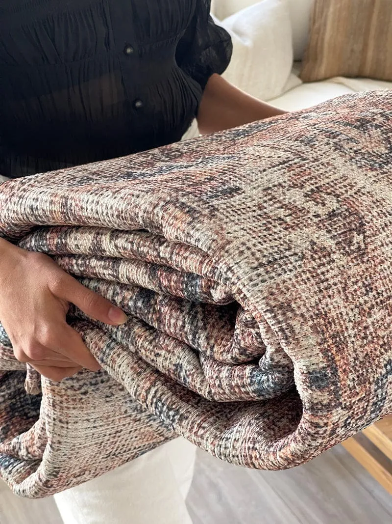 Anyel Brown and Blue Traditional Distressed Washable Rug *NO RETURNS UNLESS FAULTY
