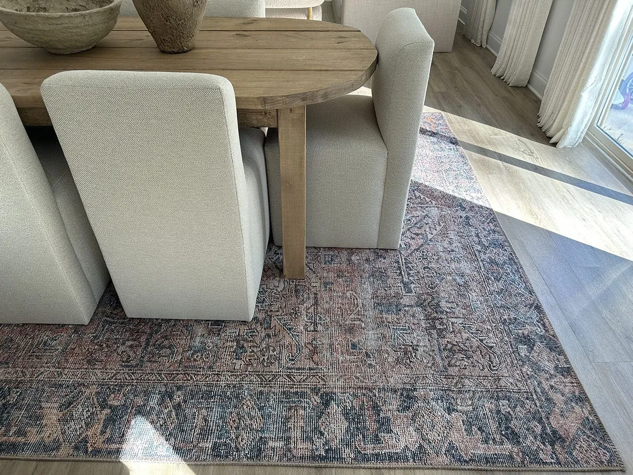 Anyel Brown and Blue Traditional Distressed Washable Rug *NO RETURNS UNLESS FAULTY