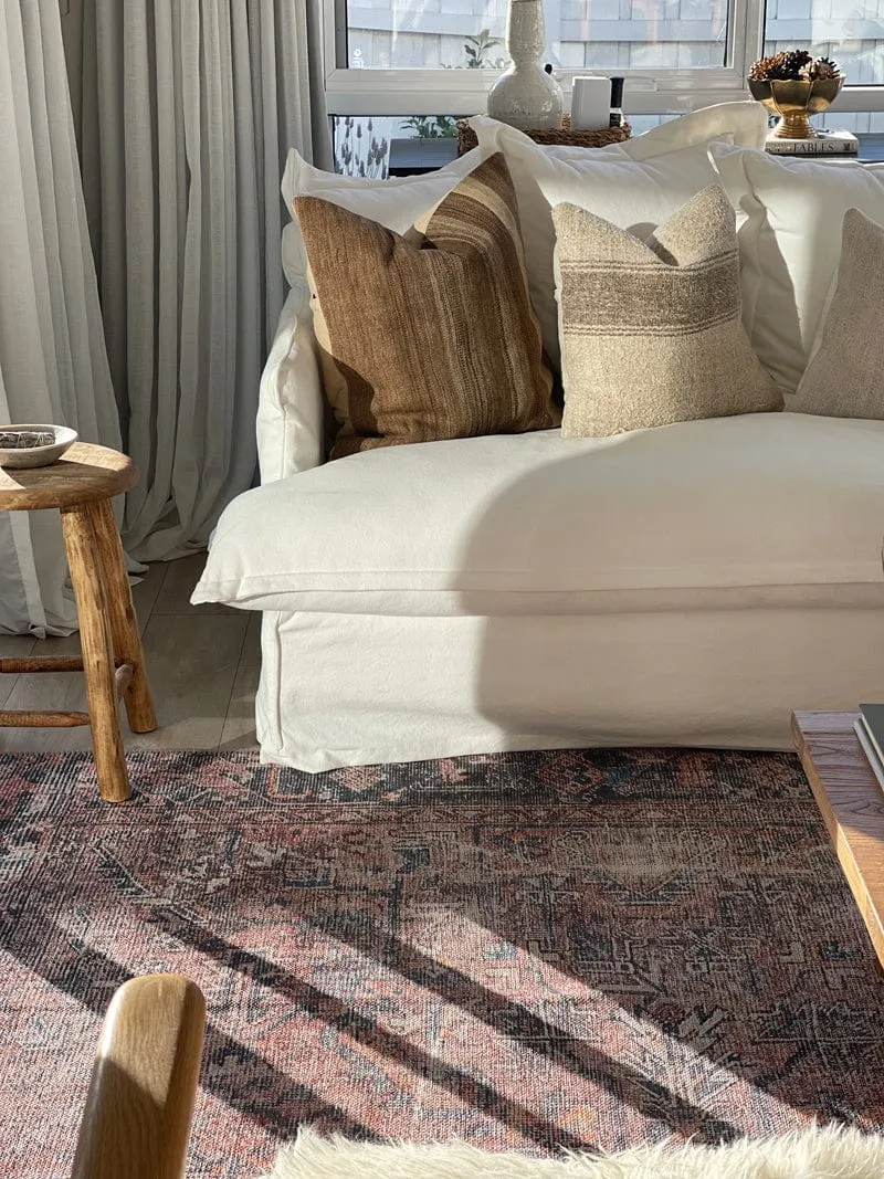 Anyel Brown and Blue Traditional Distressed Washable Rug *NO RETURNS UNLESS FAULTY