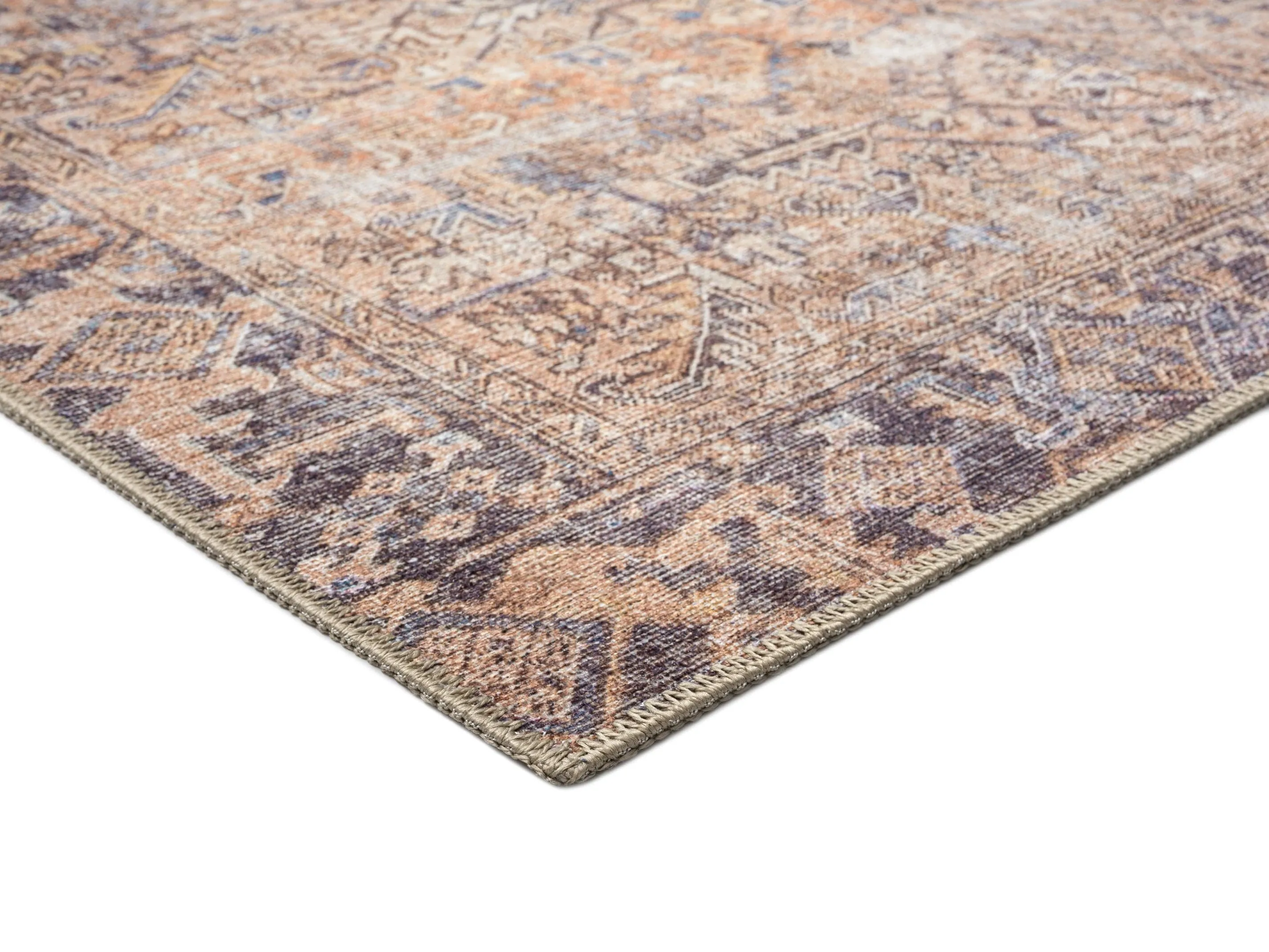 Anyel Brown and Blue Traditional Distressed Washable Rug *NO RETURNS UNLESS FAULTY