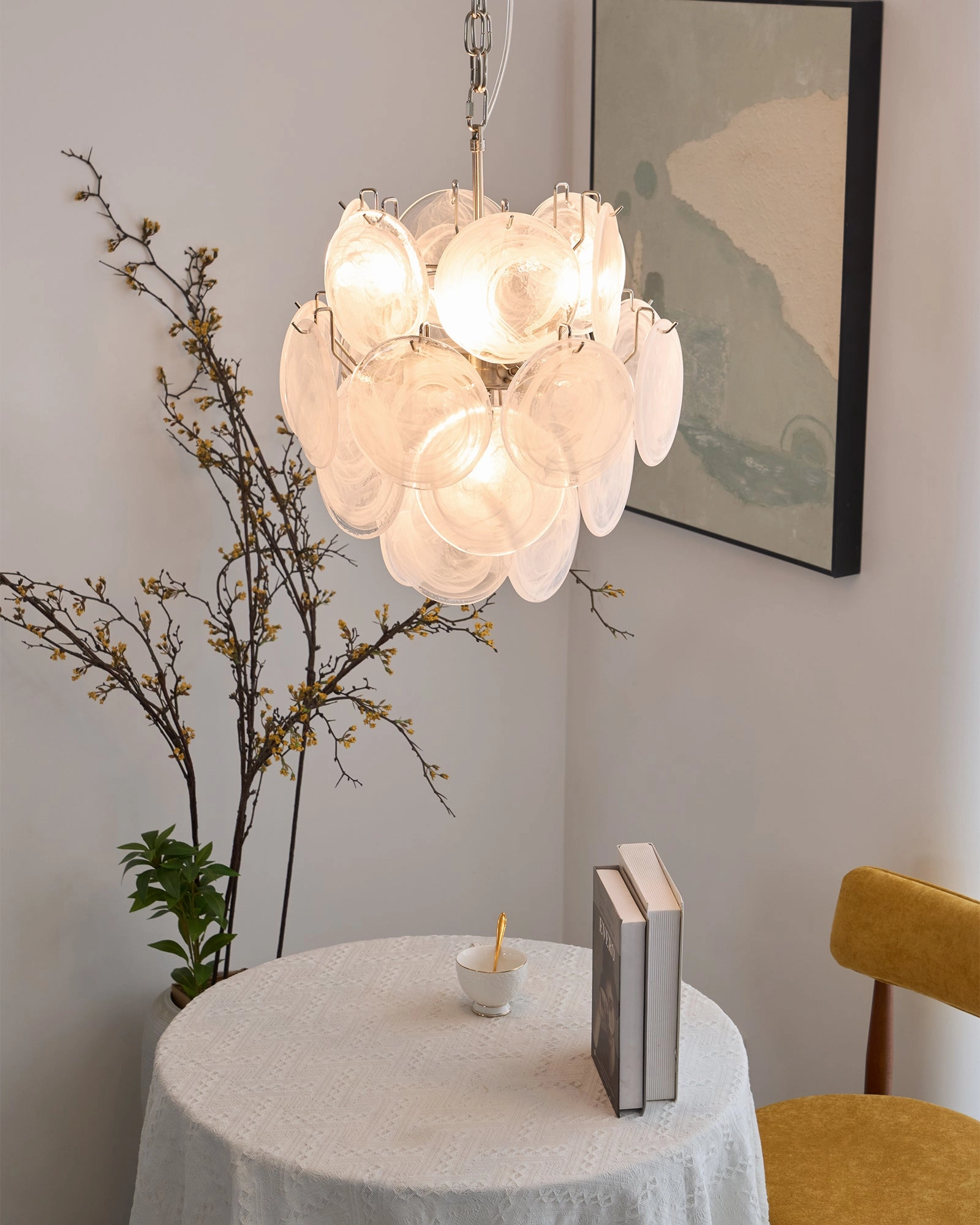 Aqua White Glass Murano Chandelier