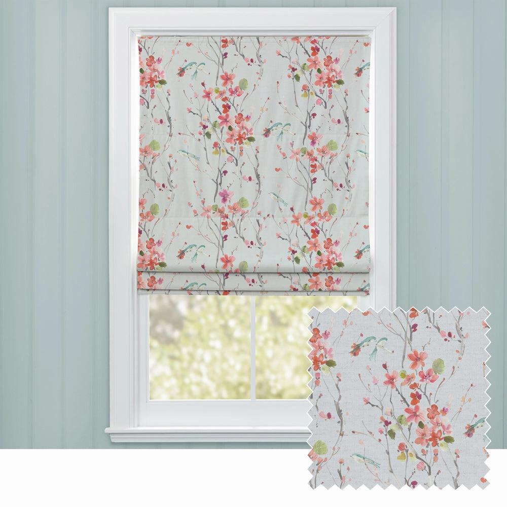 Armathwaite Printed Cotton Made to Measure Roman Blinds Coral/Dovebedding sets ,throw blankets 