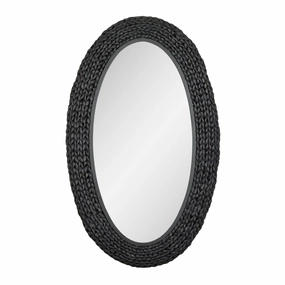Athena 457MI24MBB 24x40 Oval Wall Mirror - Matte Black/Black Seagrasswall mounted decorative mirror,full length dressing mirror