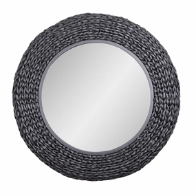 Athena 457MI30MBB 30-in Round Wall Mirror - Matte Black/Black Seagrasswall mounted decorative mirror,full length dressing mirror
