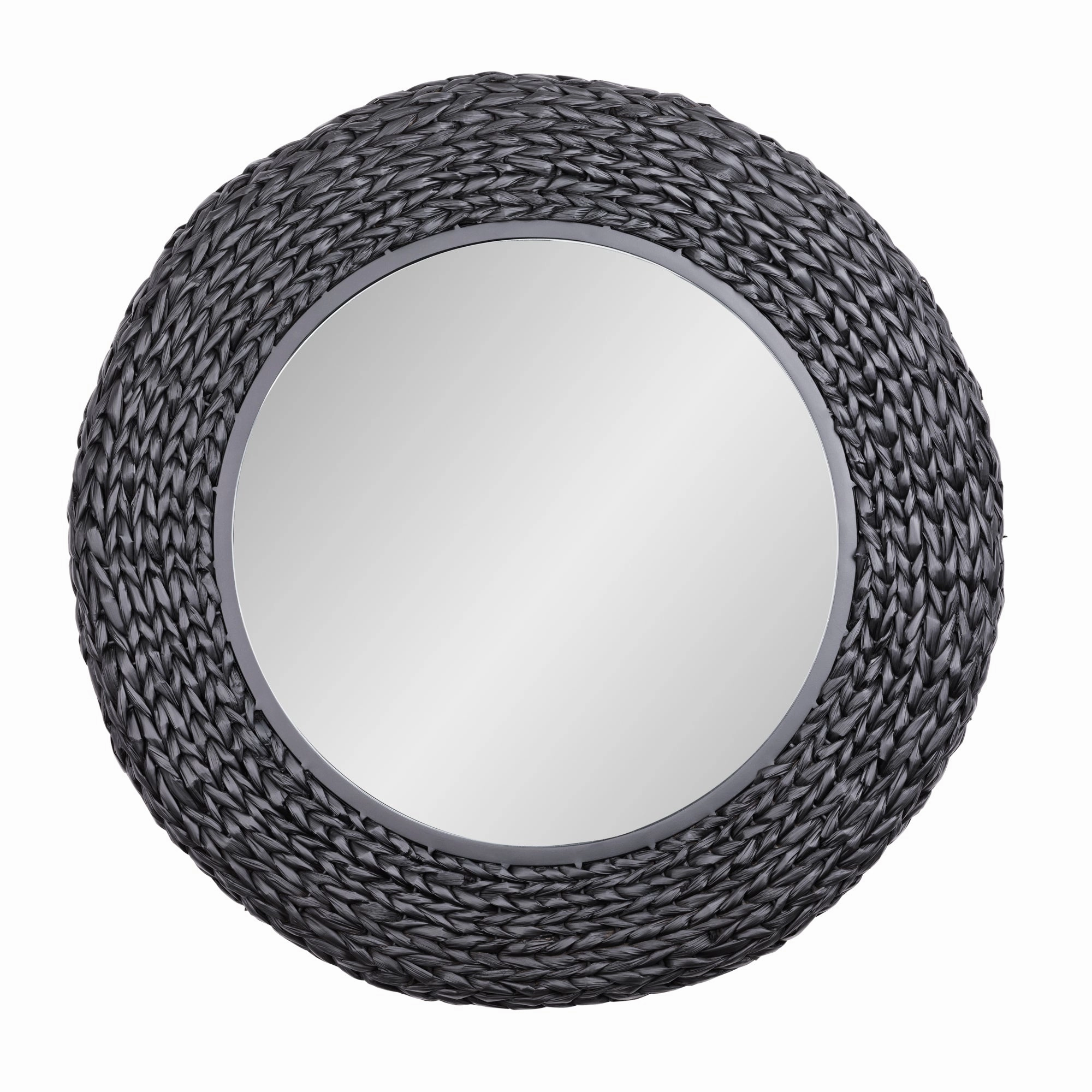Athena 457MI30MBB 30-in Round Wall Mirror - Matte Black/Black Seagrasswall mounted decorative mirror,full length dressing mirror