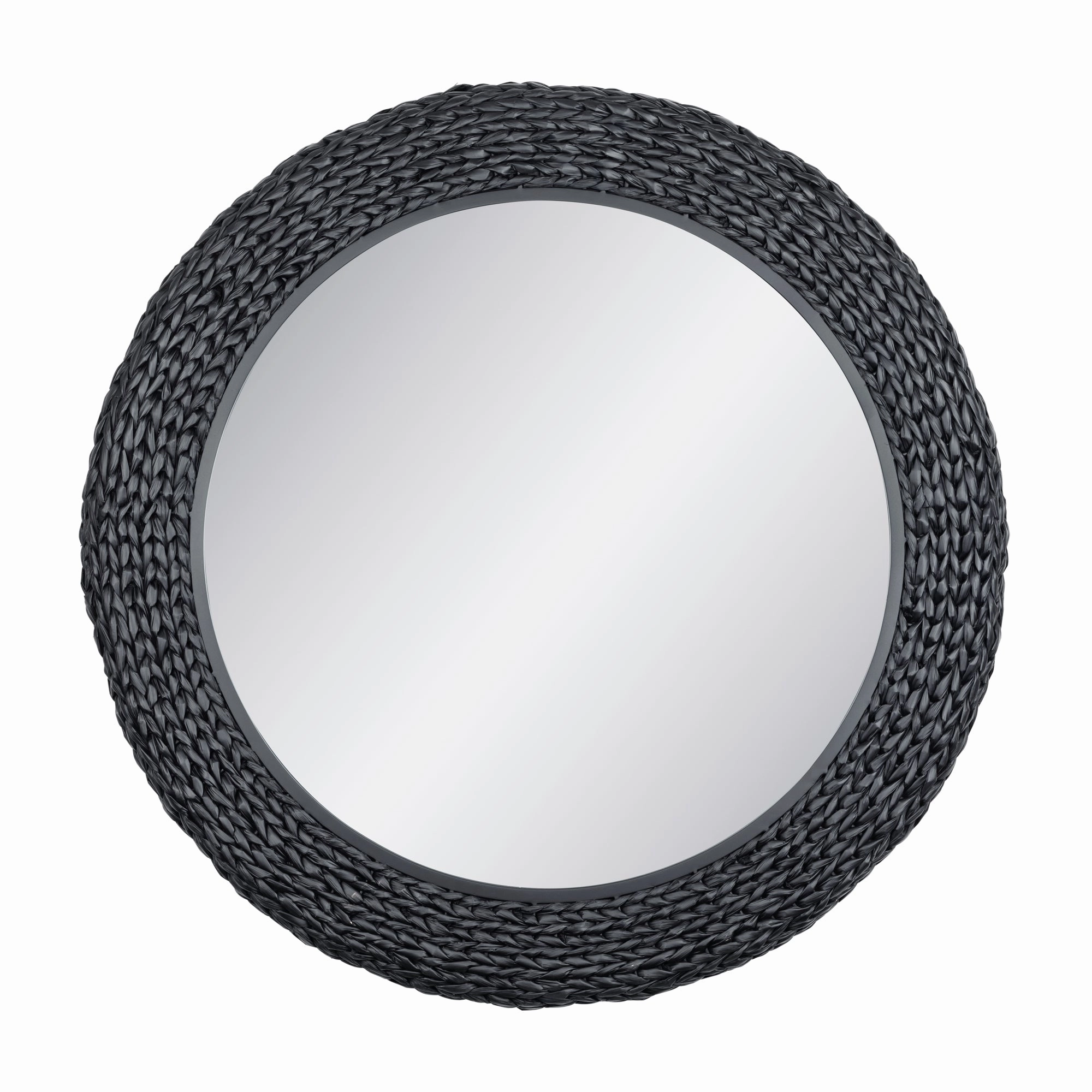 Athena 457MI40MBB 40-in Round Wall Mirror - Matte Black/Black Seagrasswall mounted decorative mirror,full length dressing mirror
