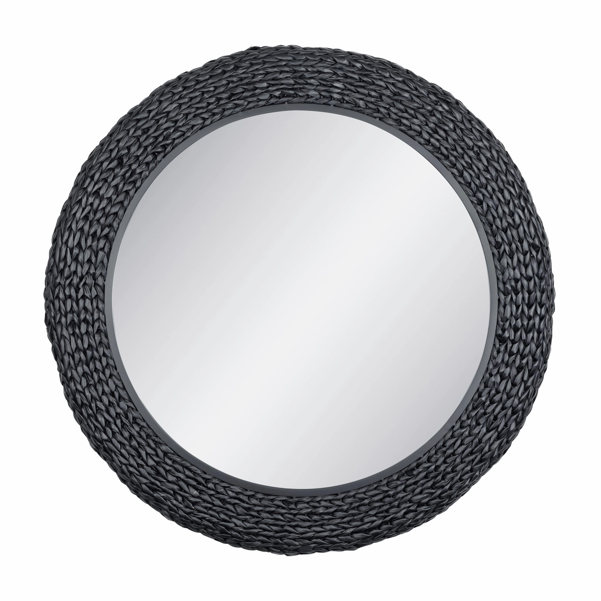 Athena 457MI40MBB 40-in Round Wall Mirror - Matte Black/Black Seagrasswall mounted decorative mirror,full length dressing mirror