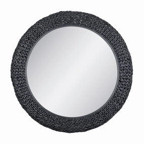 Athena 457MI40MBB 40-in Round Wall Mirror - Matte Black/Black Seagrasswall mounted decorative mirror,full length dressing mirror