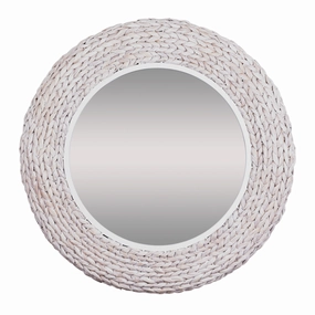 Athena in Whitewash 457MI30MWW 30-in Round Wall Mirror - Matte White/Whitewash Seagrasswall mounted decorative mirror,full length dressing mirror
