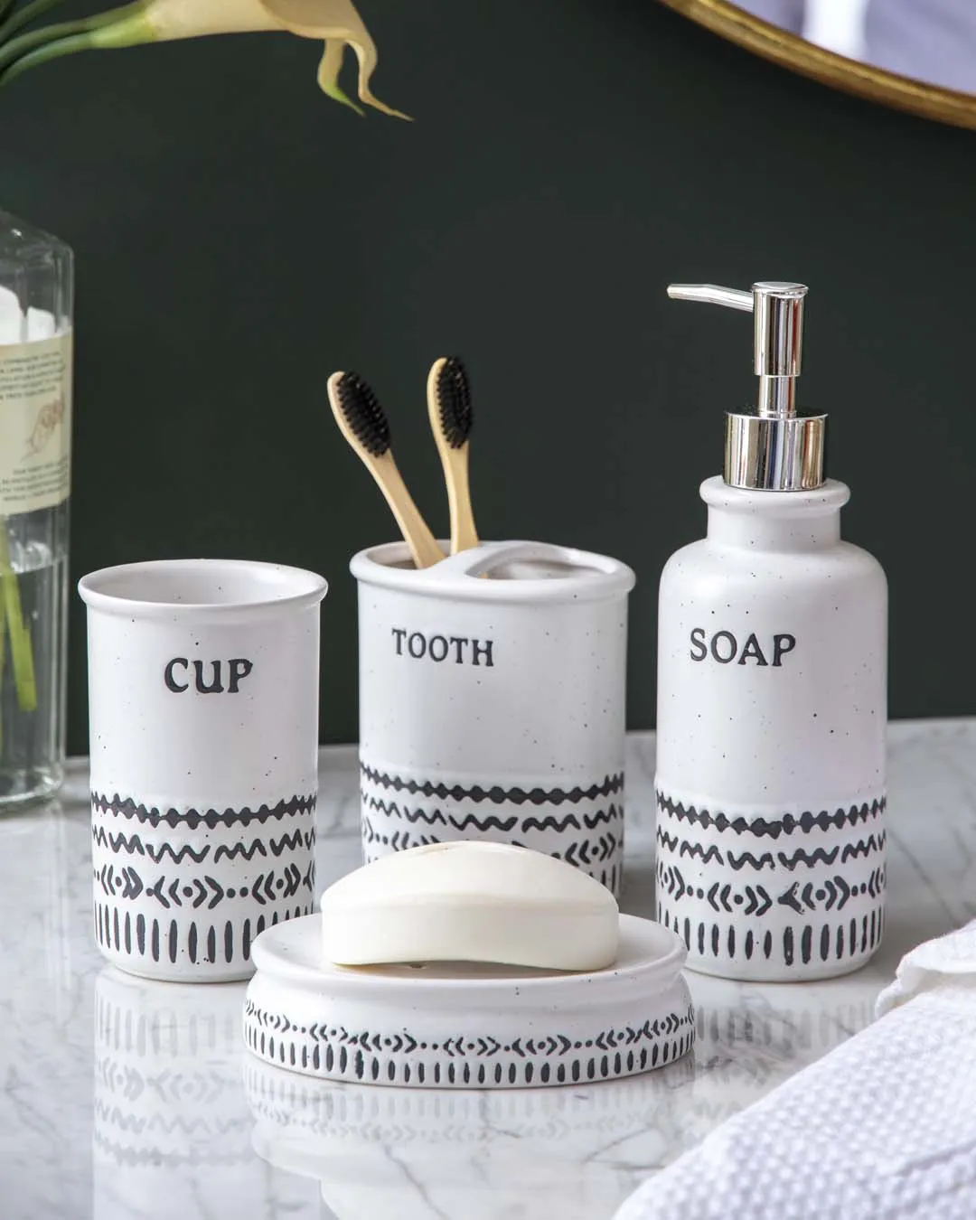 Ava 4-Piece Bath Set - Whitebathroom decor,boho bathroom decor,minimalist bathroom decor