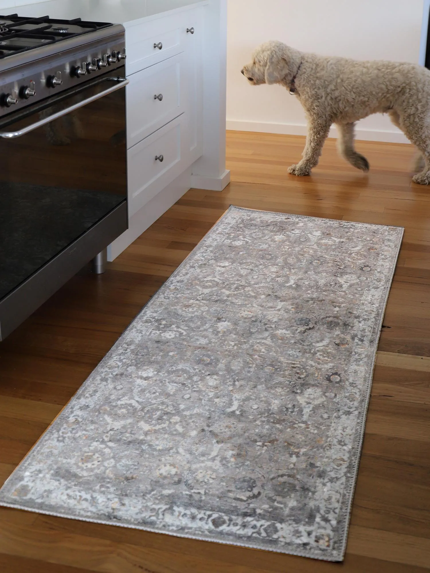 Ava Grey and Gold Traditional Distressed Washable Runner Rug *NO RETURNS UNLESS FAULTY