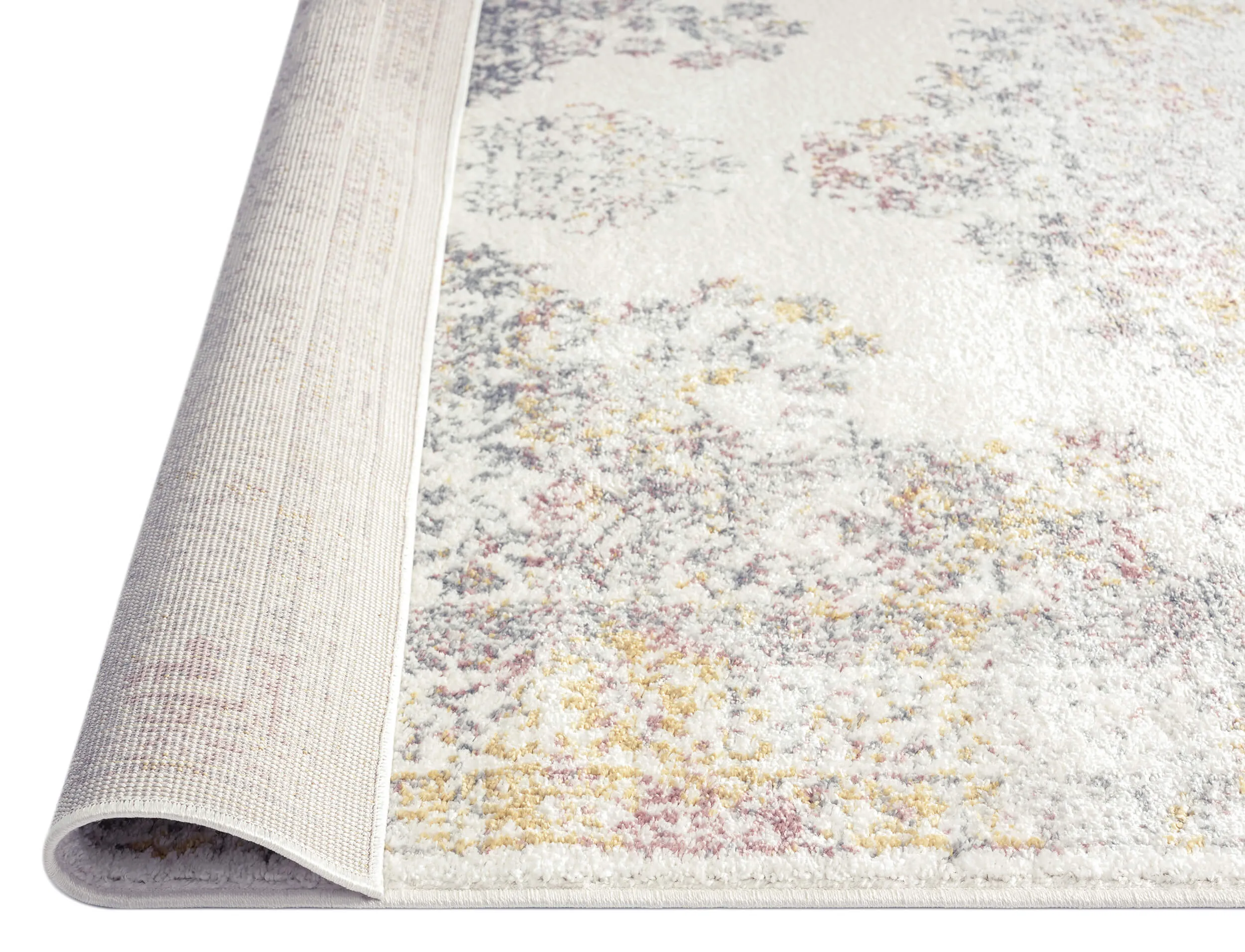 Aysha Pink Yellow and Grey Traditional Medallion Rug