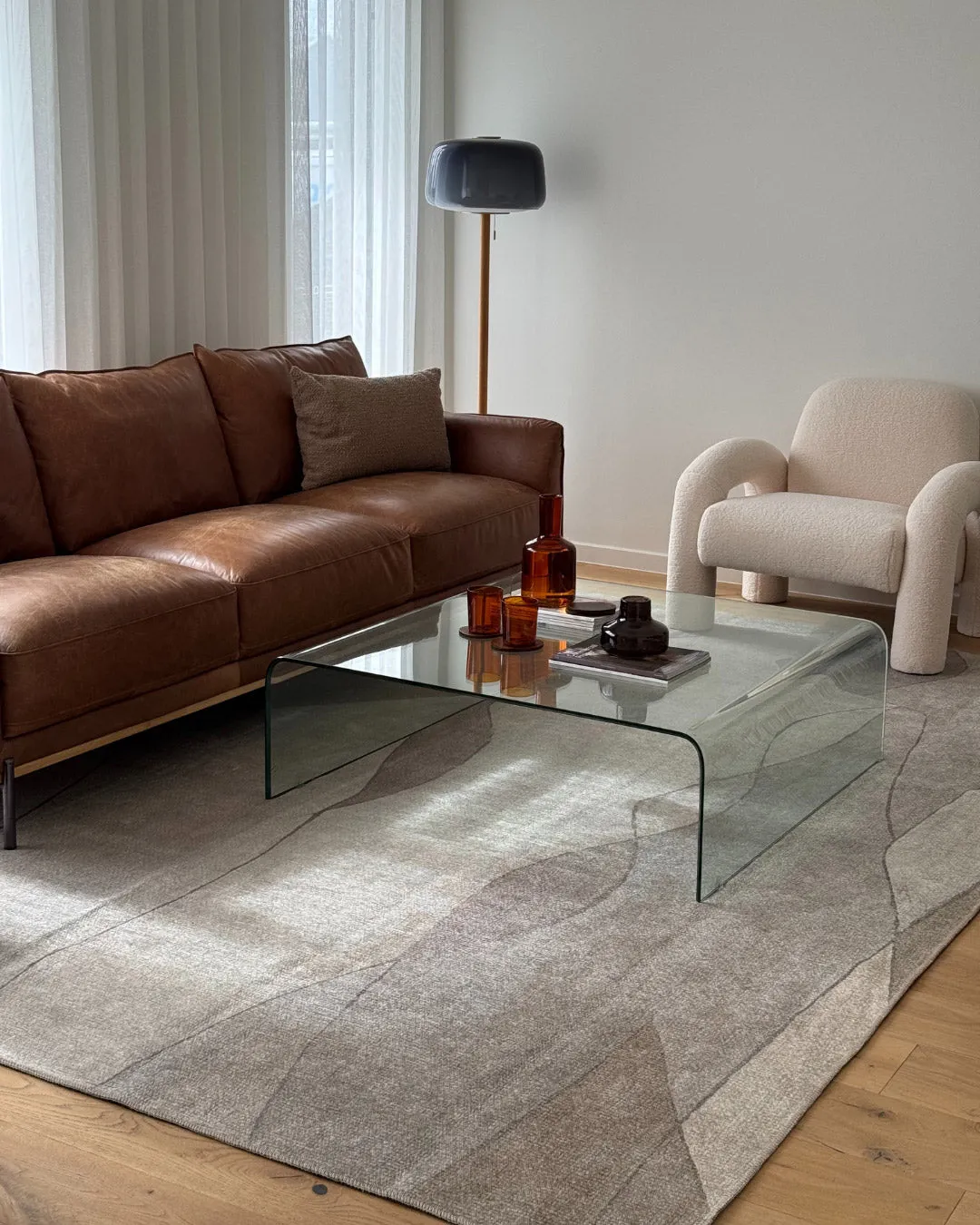 Azra Grey and Beige Abstract Washable Rug