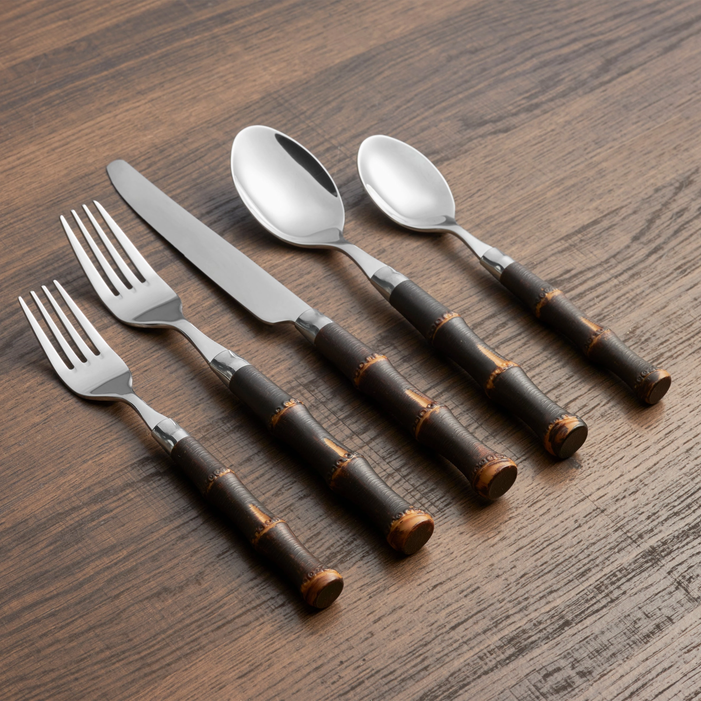 Bamboo Dark Plastic Handle 20 Piece Flatware Set