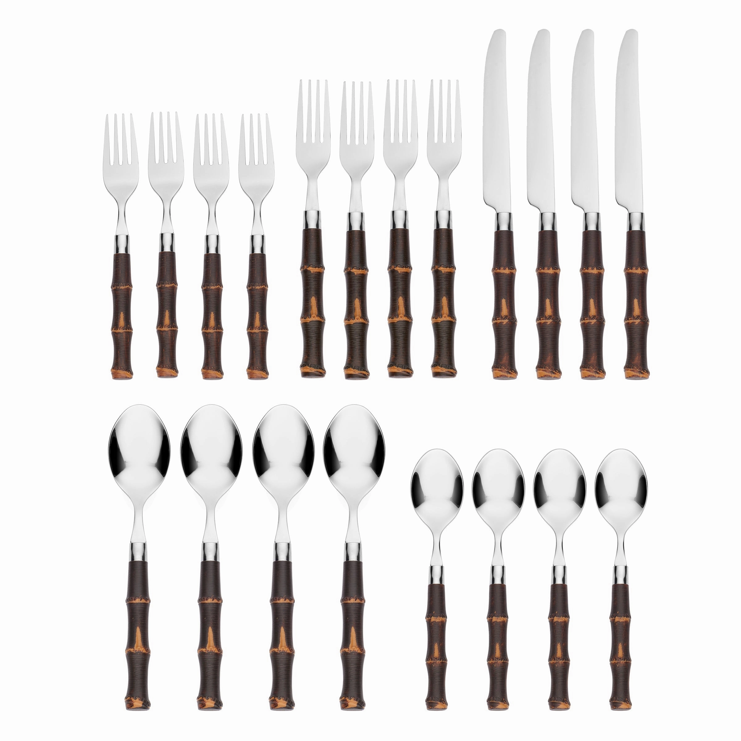 Bamboo Dark Plastic Handle 20 Piece Flatware Set