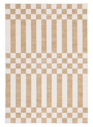 Batini Brown and White Checkered and Striped Rugmodern color block patchwork rug