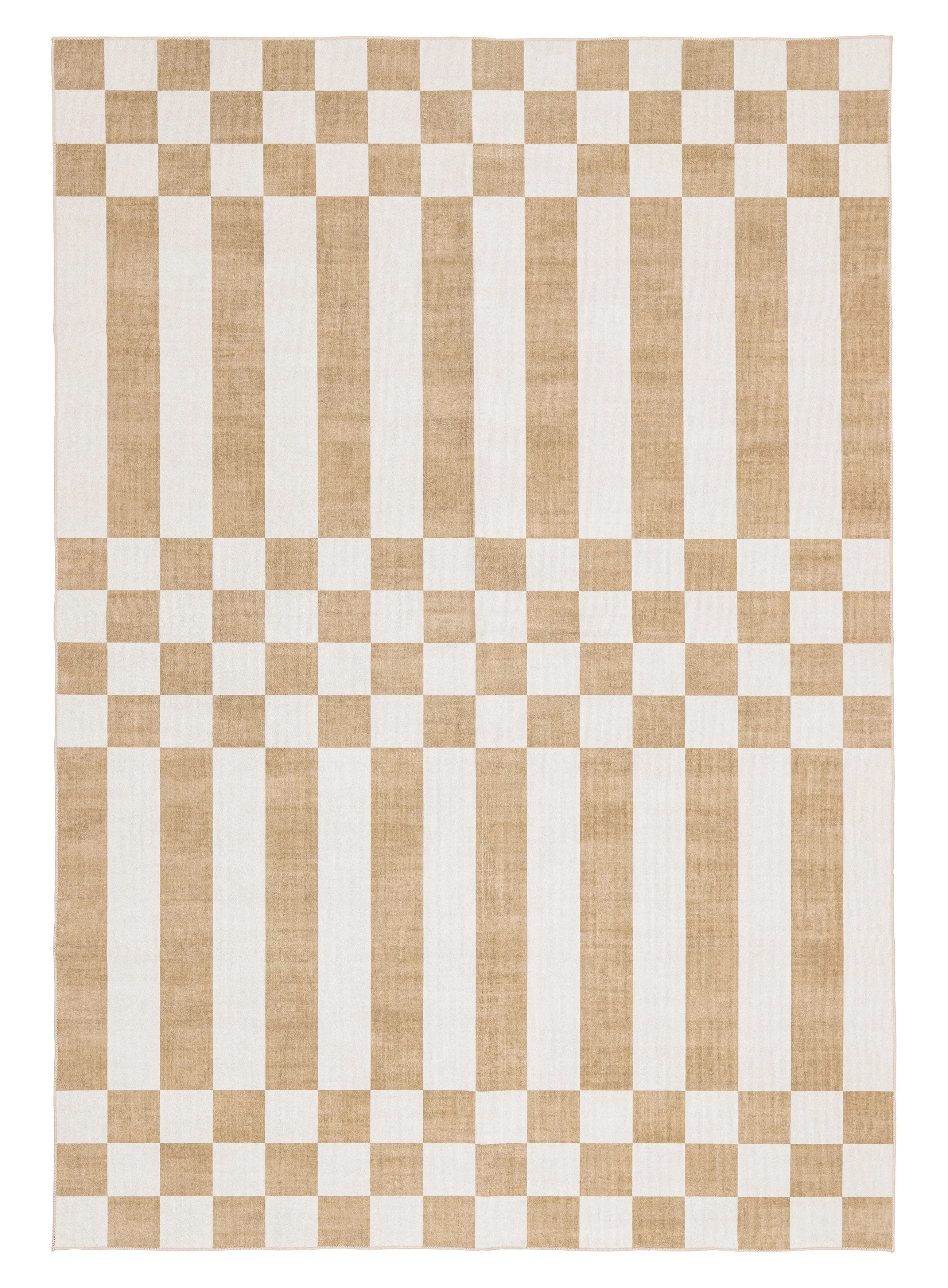 Batini Brown and White Checkered and Striped Rugmodern color block patchwork rug
