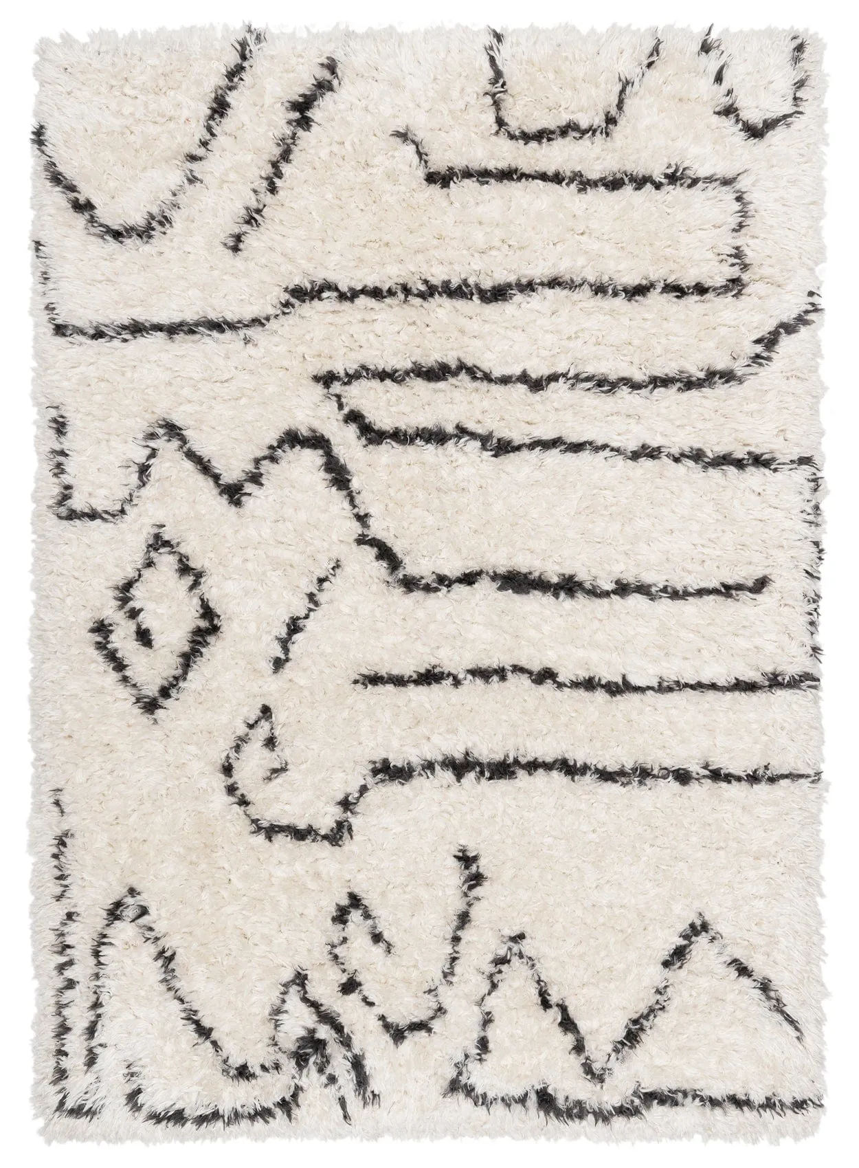 Batola Cream & Black Tribal Shag Rug *NO RETURNS UNLESS FAULTYmodern color block patchwork rug
