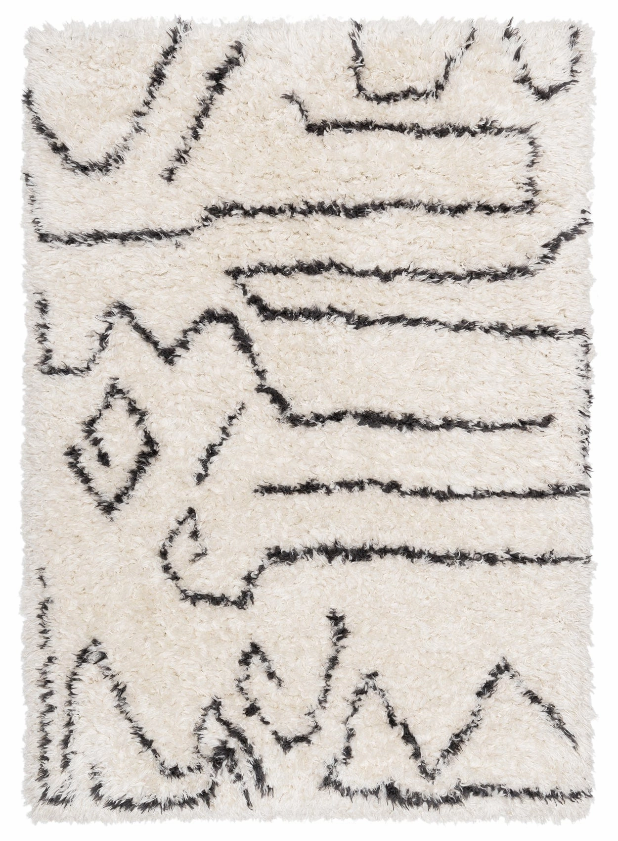 Batola Cream & Black Tribal Shag Rug *NO RETURNS UNLESS FAULTYmodern color block patchwork rug
