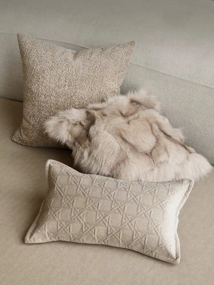 Beige Fox Fur Cushion Set