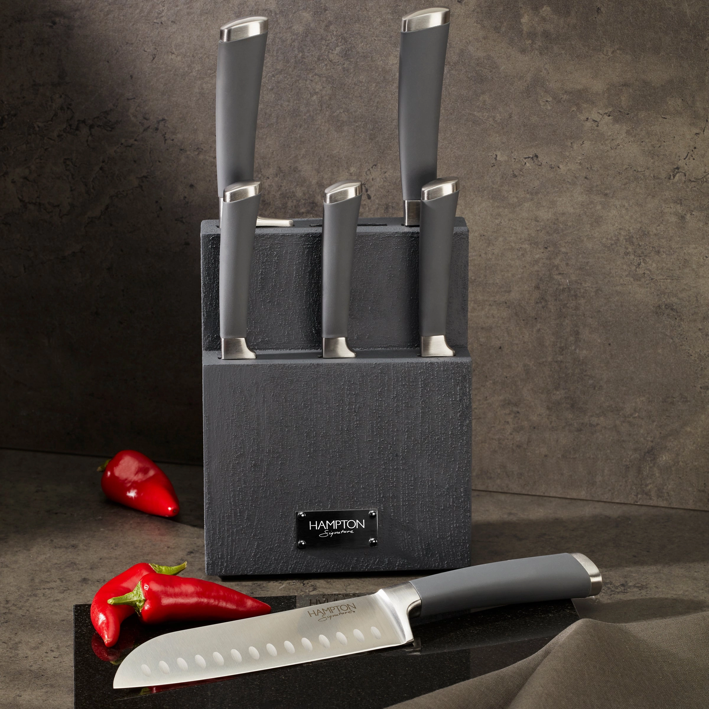 Beton 7 Piece Textured Cutlery Block Set