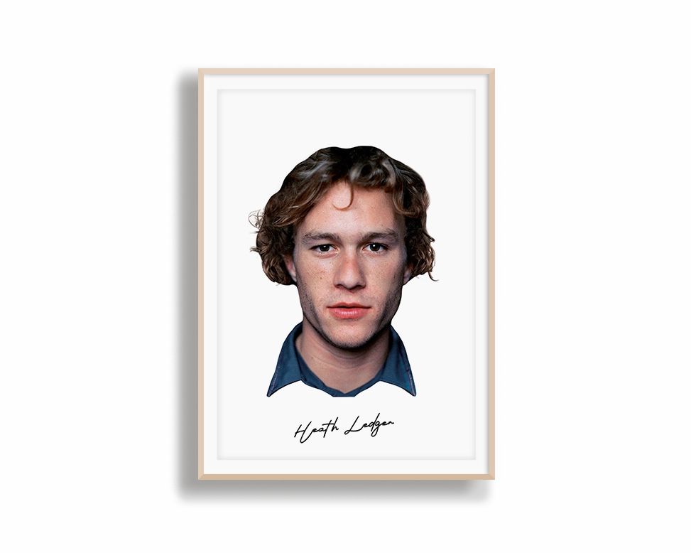 Big Head Retro Heath Ledger White Portrait