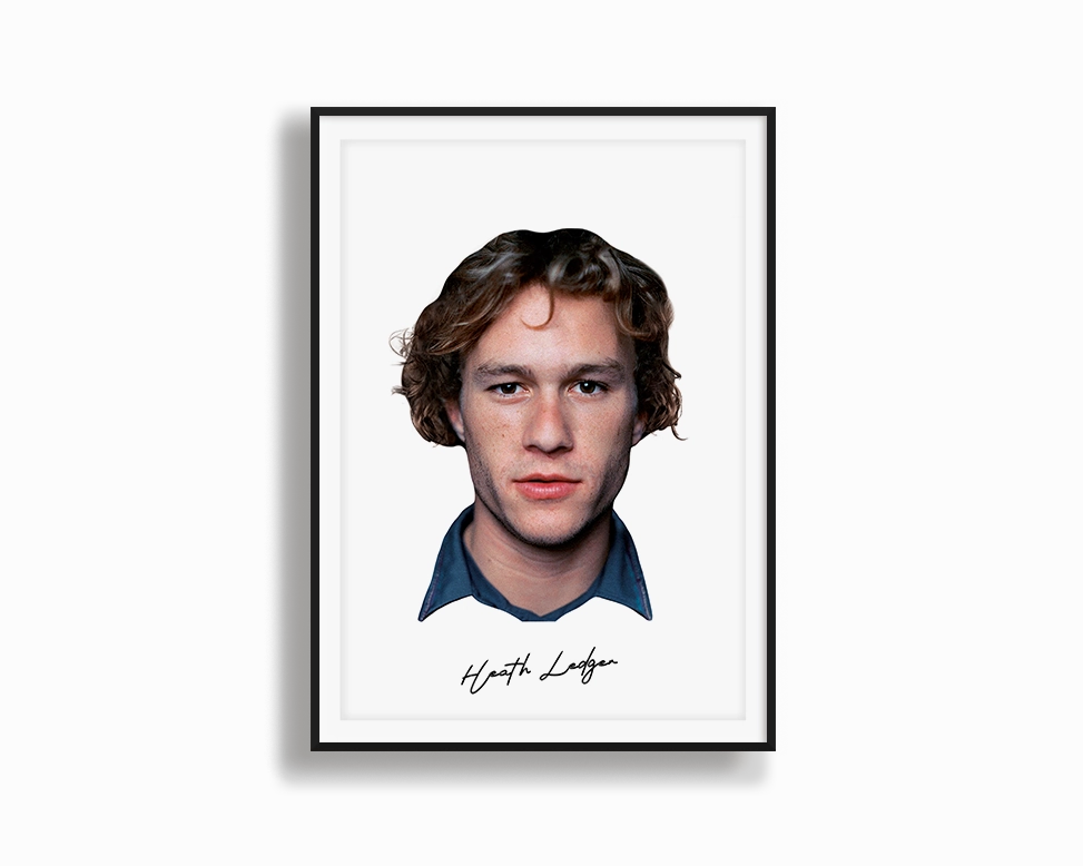 Big Head Retro Heath Ledger White Portrait