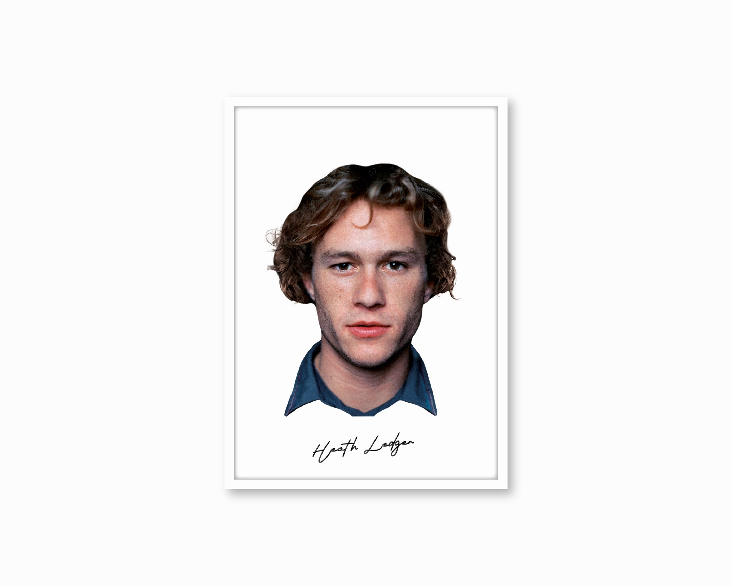 Big Head Retro Heath Ledger White Portrait