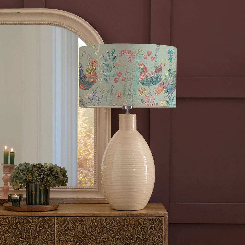 Bilbury Flock Eva & Epona Complete Table Lamp Cream/Robins Egg