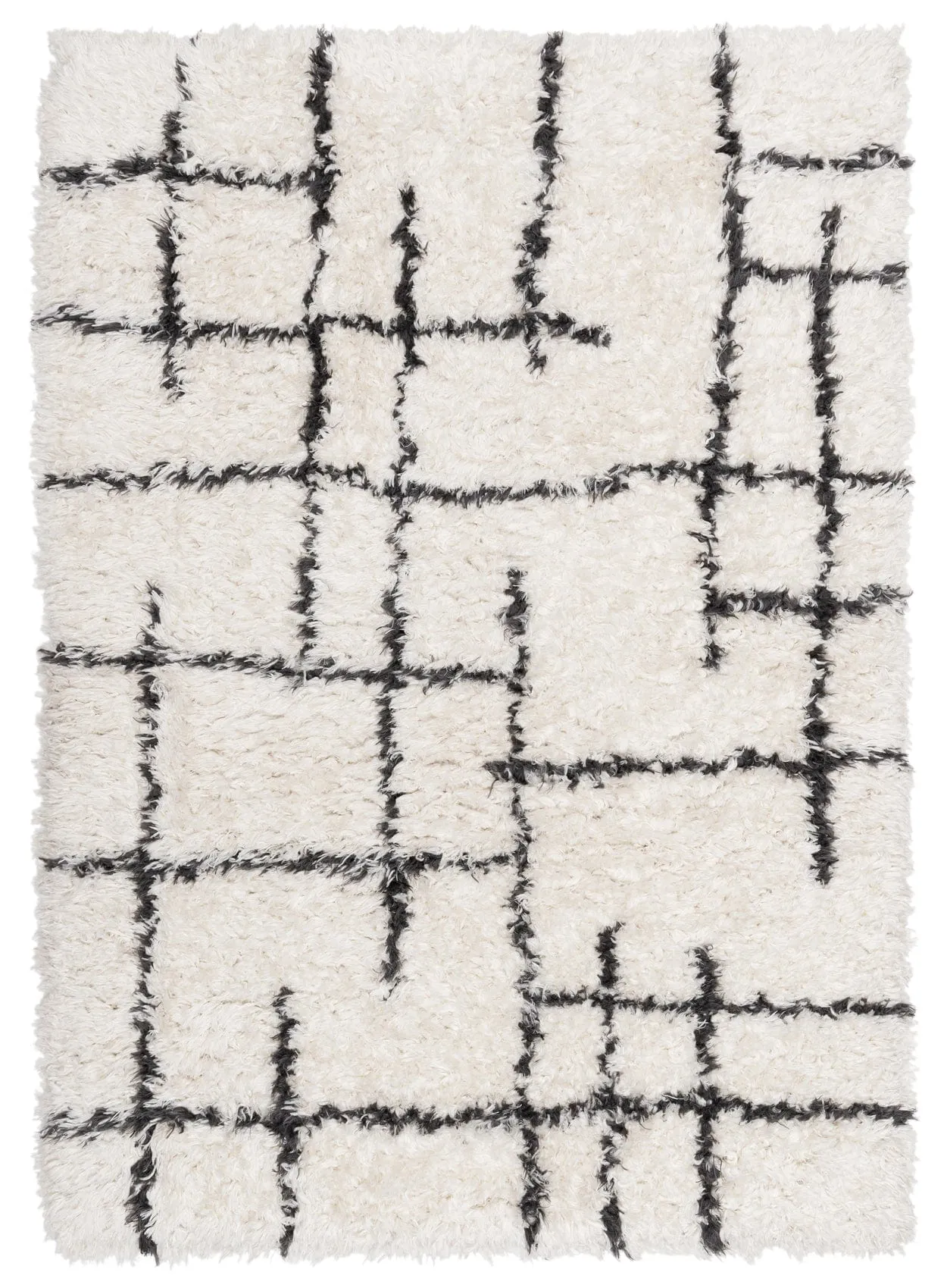 Binx Cream & Black Tribal Shag Rug *NO RETURNS UNLESS FAULTYmodern color block patchwork rug