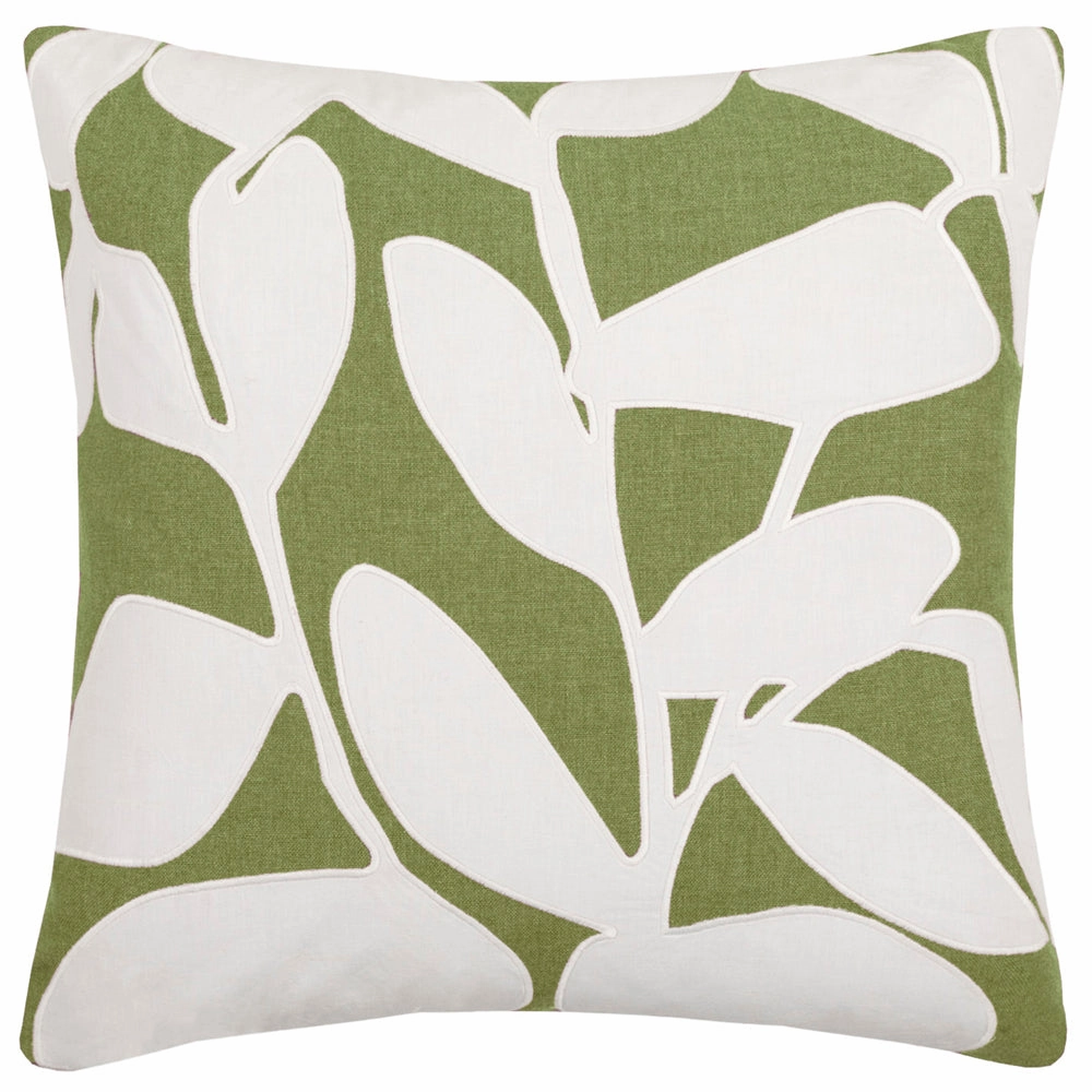Birch Embroidered Feather Cushion Grass