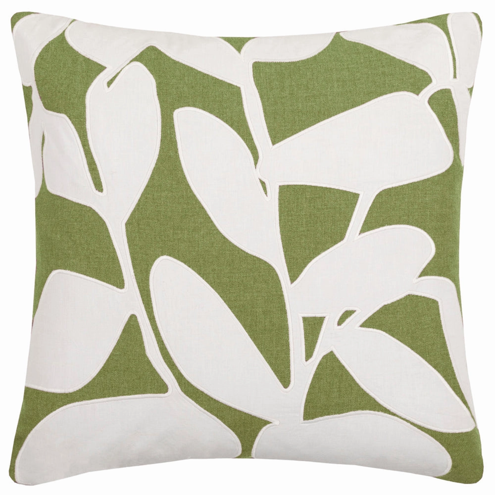 Birch Embroidered Feather Cushion Grass