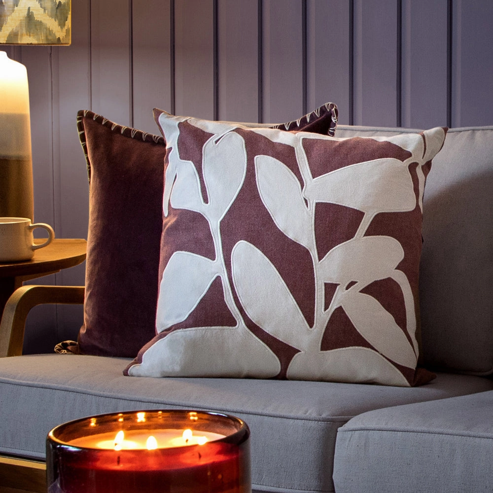 Birch Embroidered Feather Cushion Mauvehome decor ,wall decor 