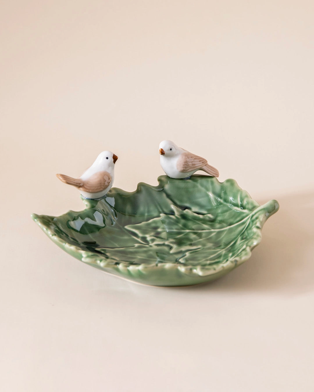 Bird on Maple Leaf Ring Dish - Green