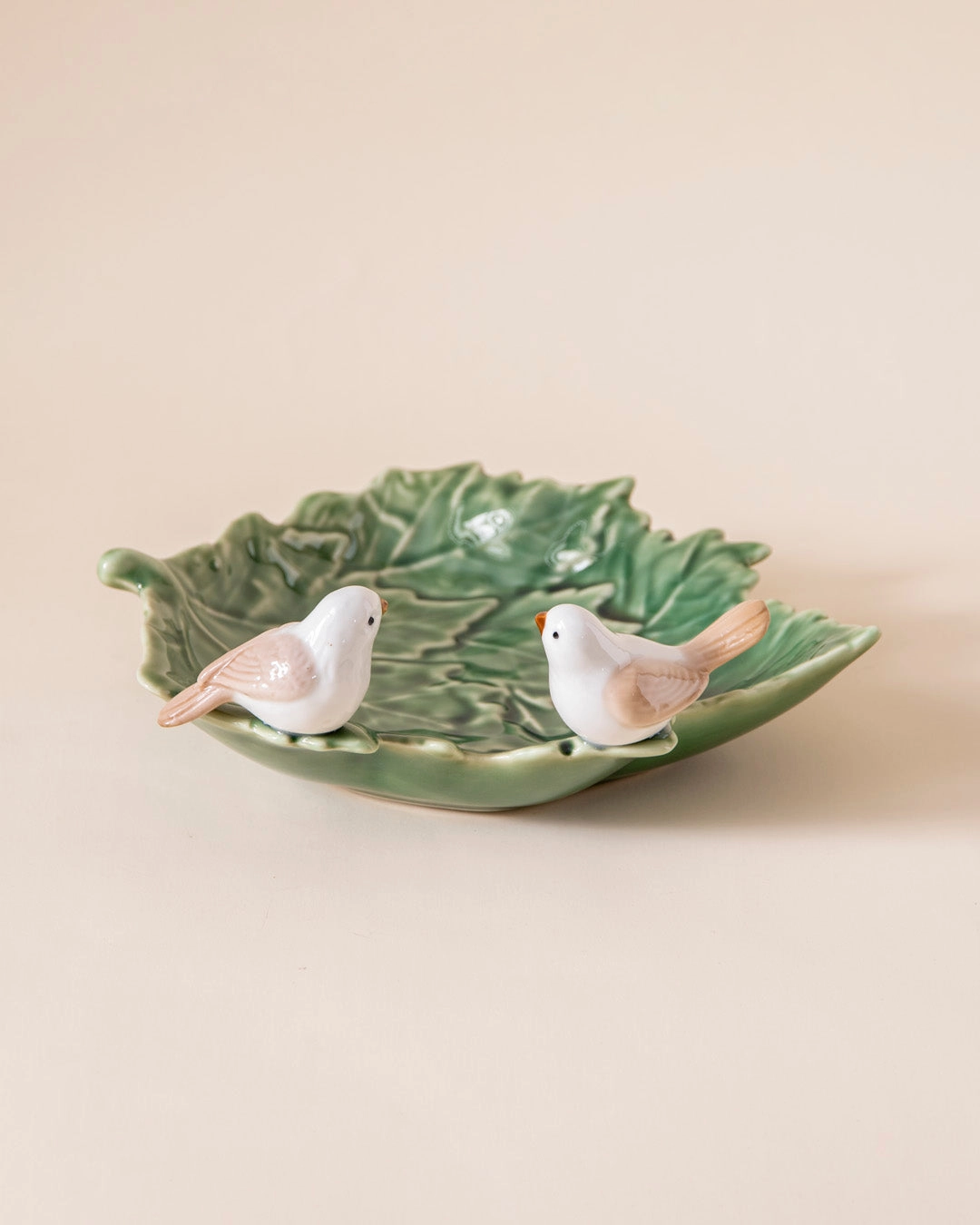 Bird on Maple Leaf Ring Dish - Green