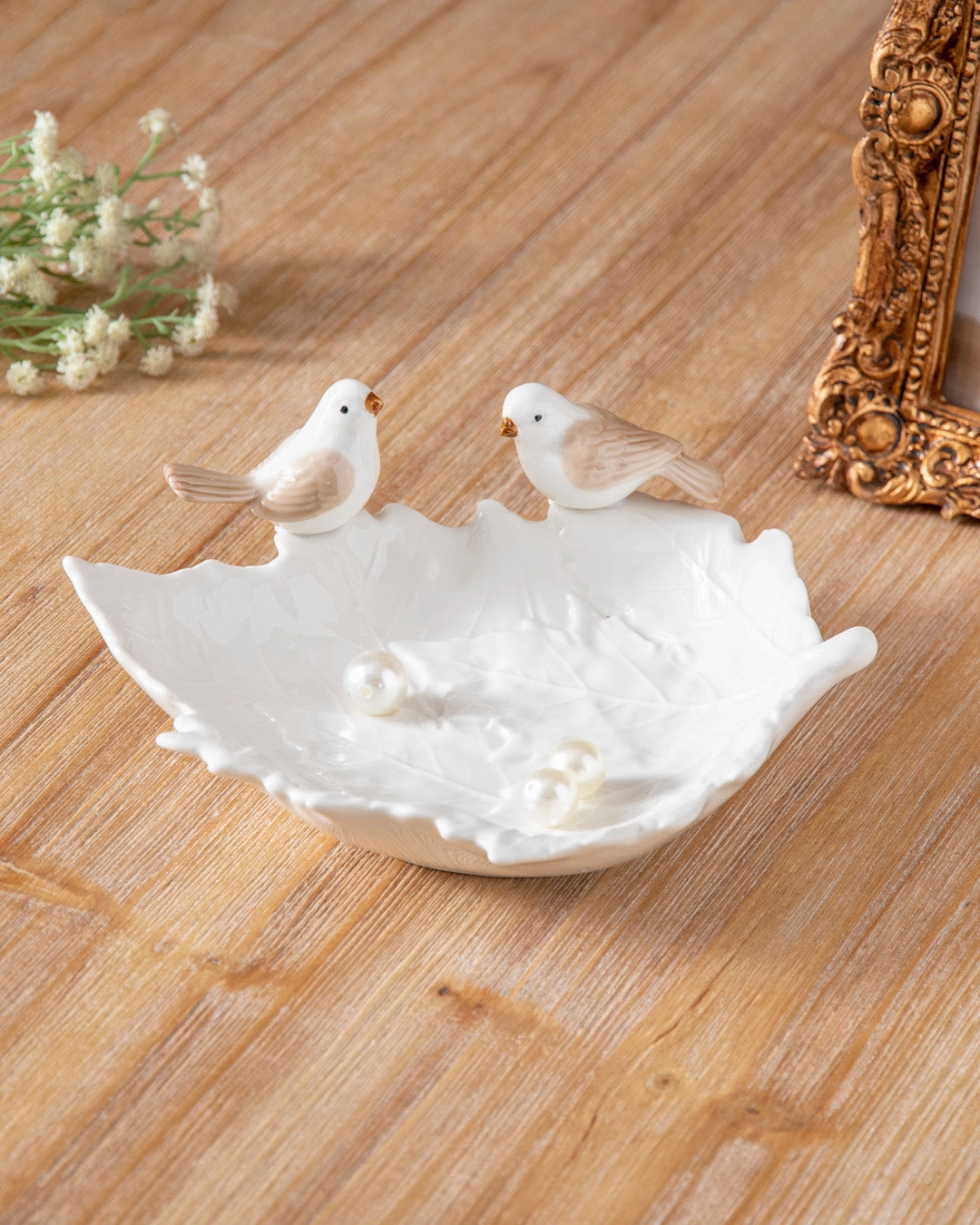 Bird on Maple Leaf Ring Dish - Whitehome decor ,wall decor 