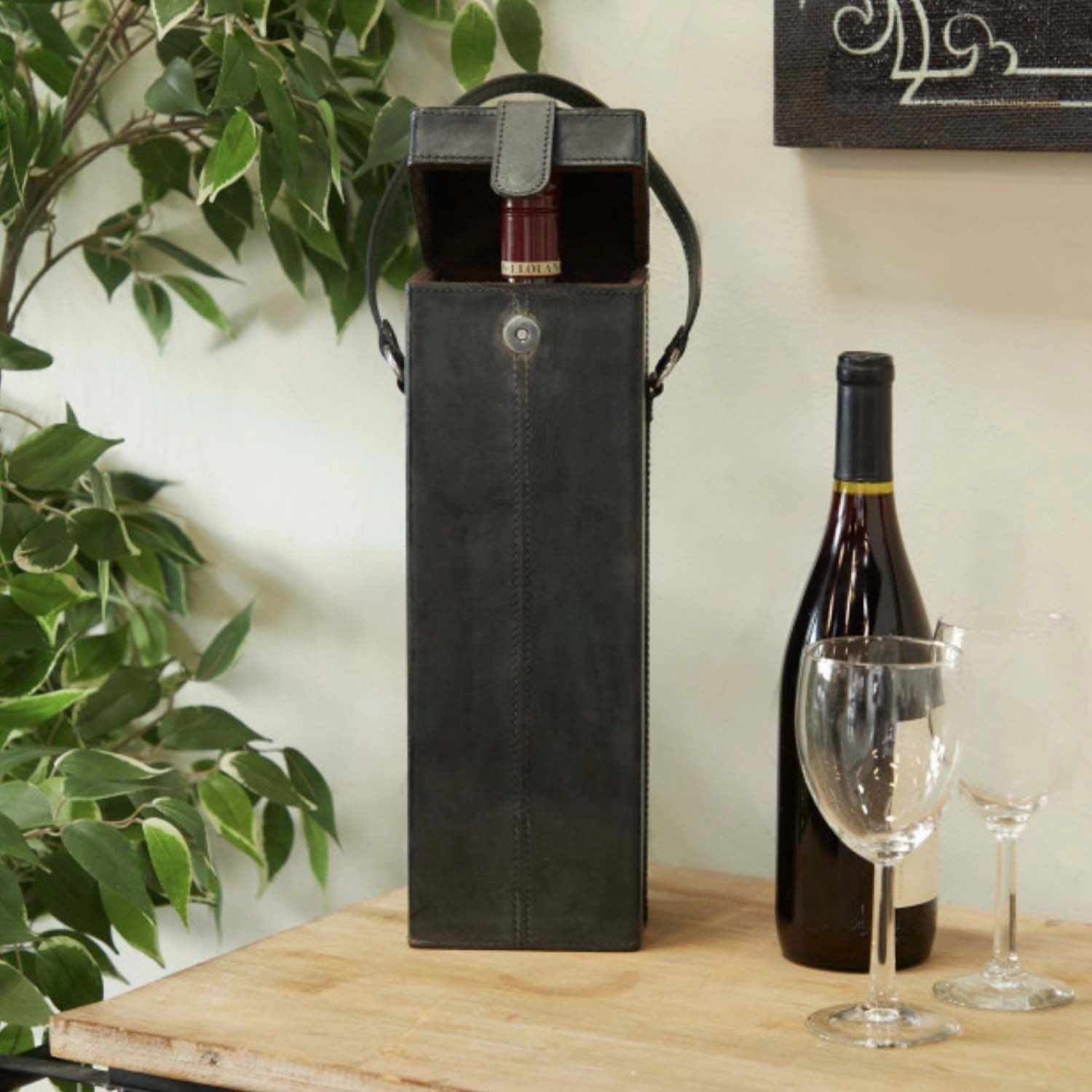 Black Solo Leather Wine Carrier