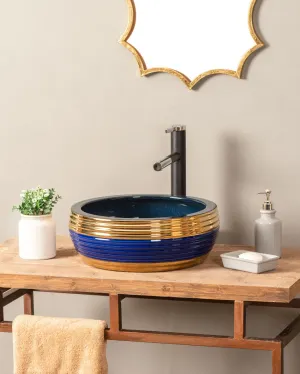 Blue & Gold Porcelain Countertop Wash Basinbathroom decor,boho bathroom decor,minimalist bathroom decor