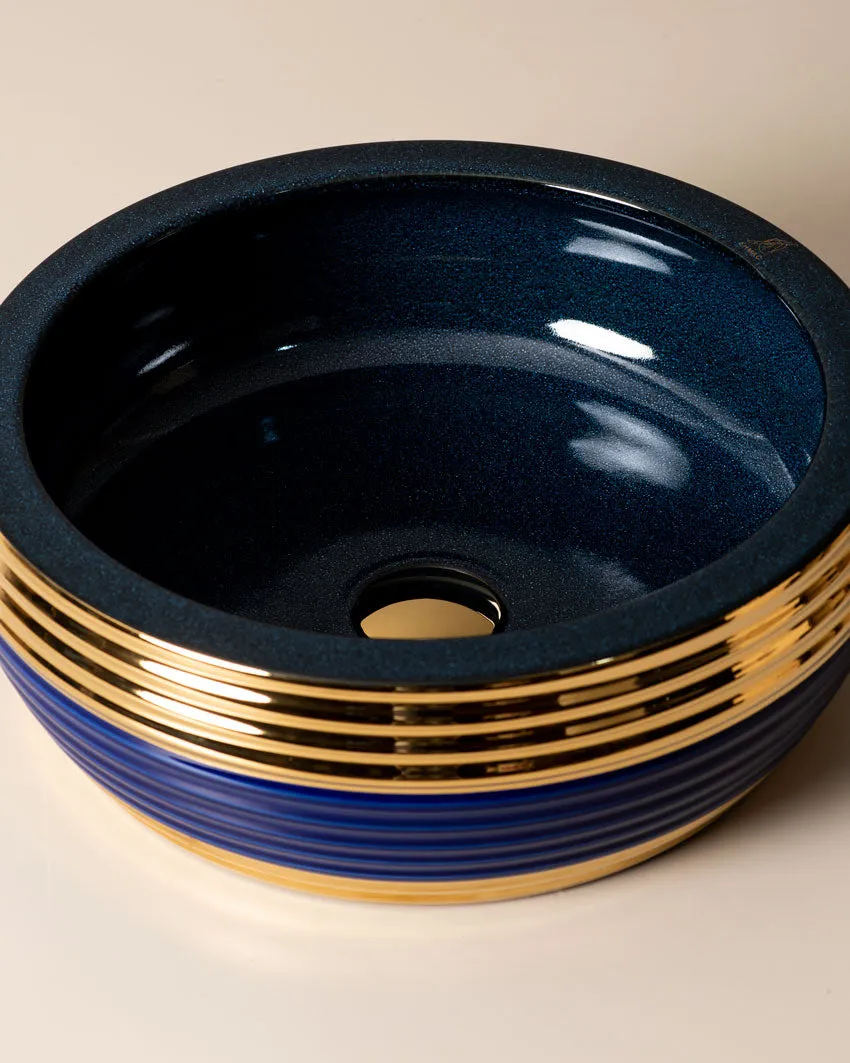 Blue & Gold Porcelain Countertop Wash Basin