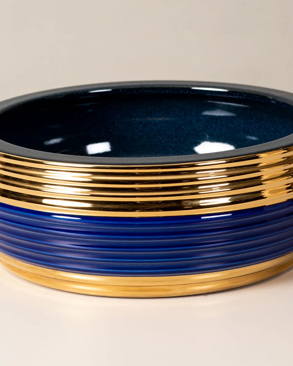 Blue & Gold Porcelain Countertop Wash Basin