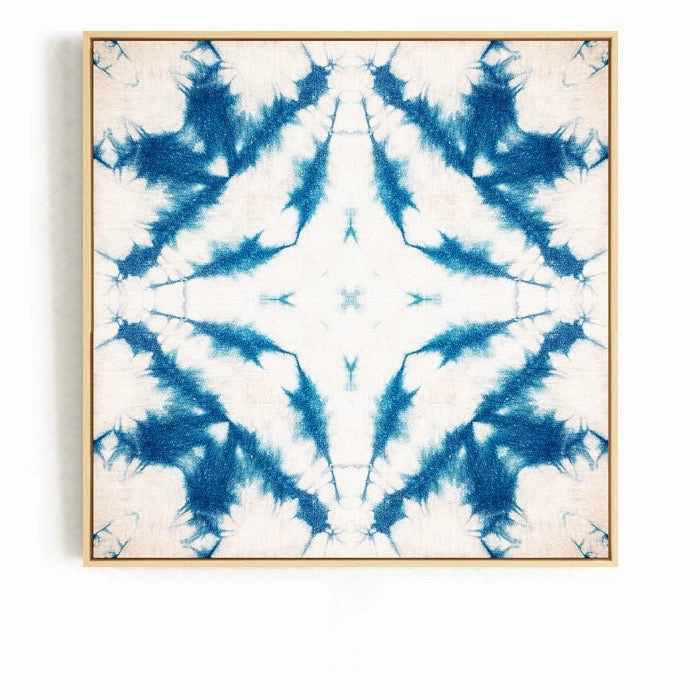 Blue and White Tie Dye Wall Art With Frame