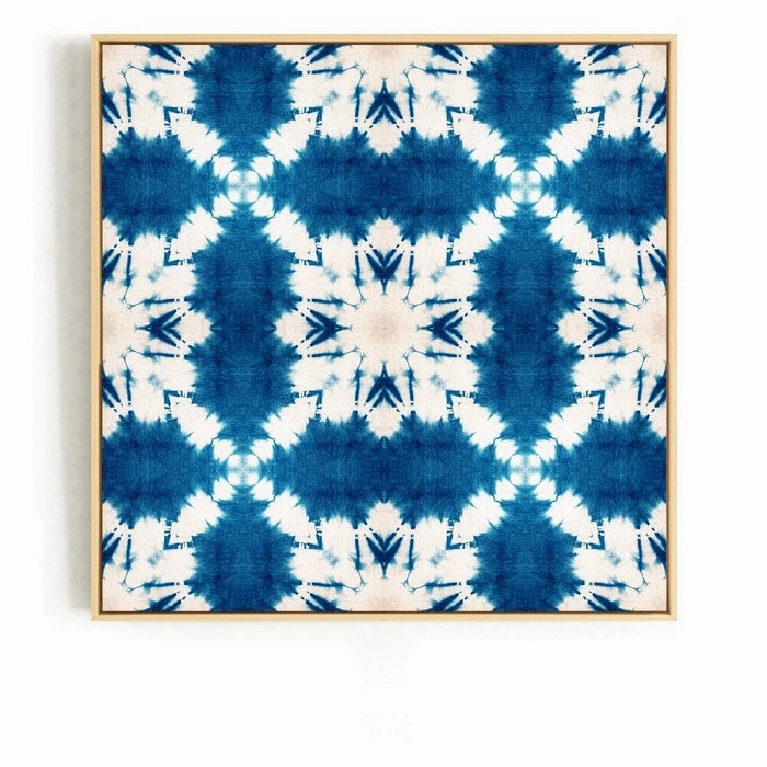 Blue and White Tie Dye Wall Art With Frame