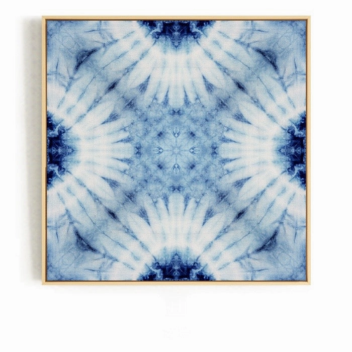 Blue and White Tie Dye Wall Art With Frame