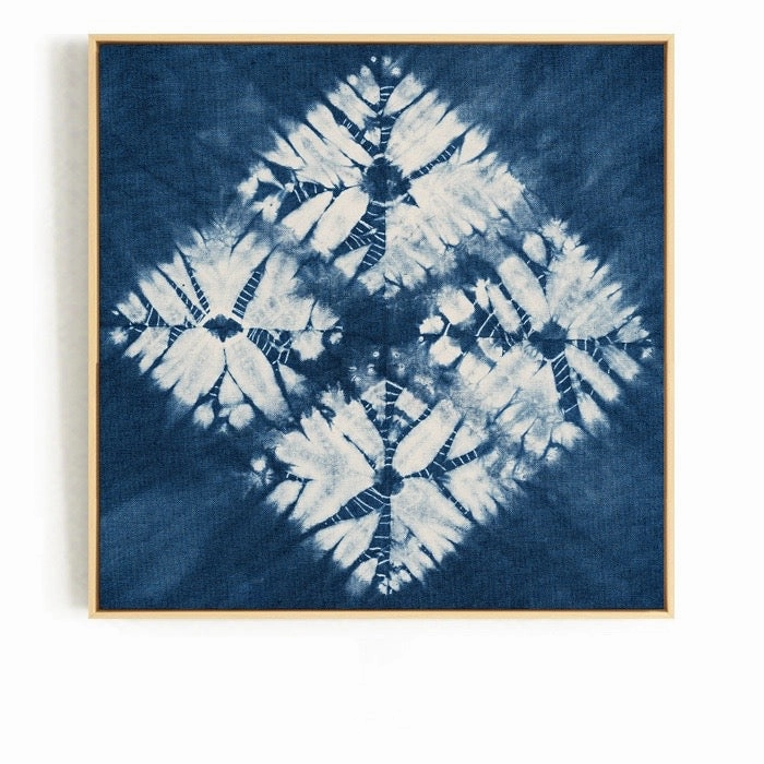 Blue and White Tie Dye Wall Art With Frame