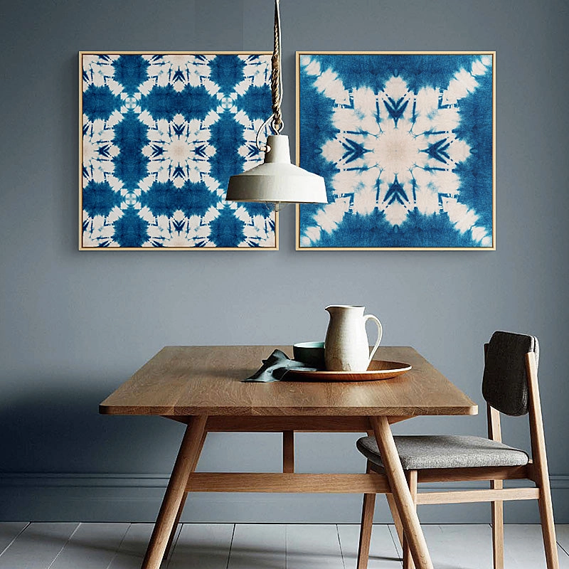 Blue and White Tie Dye Wall Art With Framenordic style wall decor
