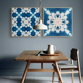 Blue and White Tie Dye Wall Art With Framenordic style wall decor