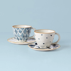 Blue Bay 4-Piece Teacup & Saucer Setglass cups ,personalized mugs 